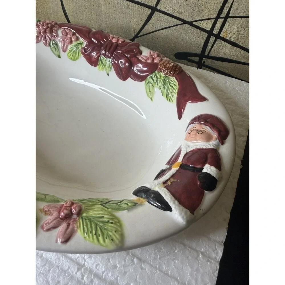 Publix Christmas‎ Serving Bowl Santa Poinsettia Holiday Platter 12
